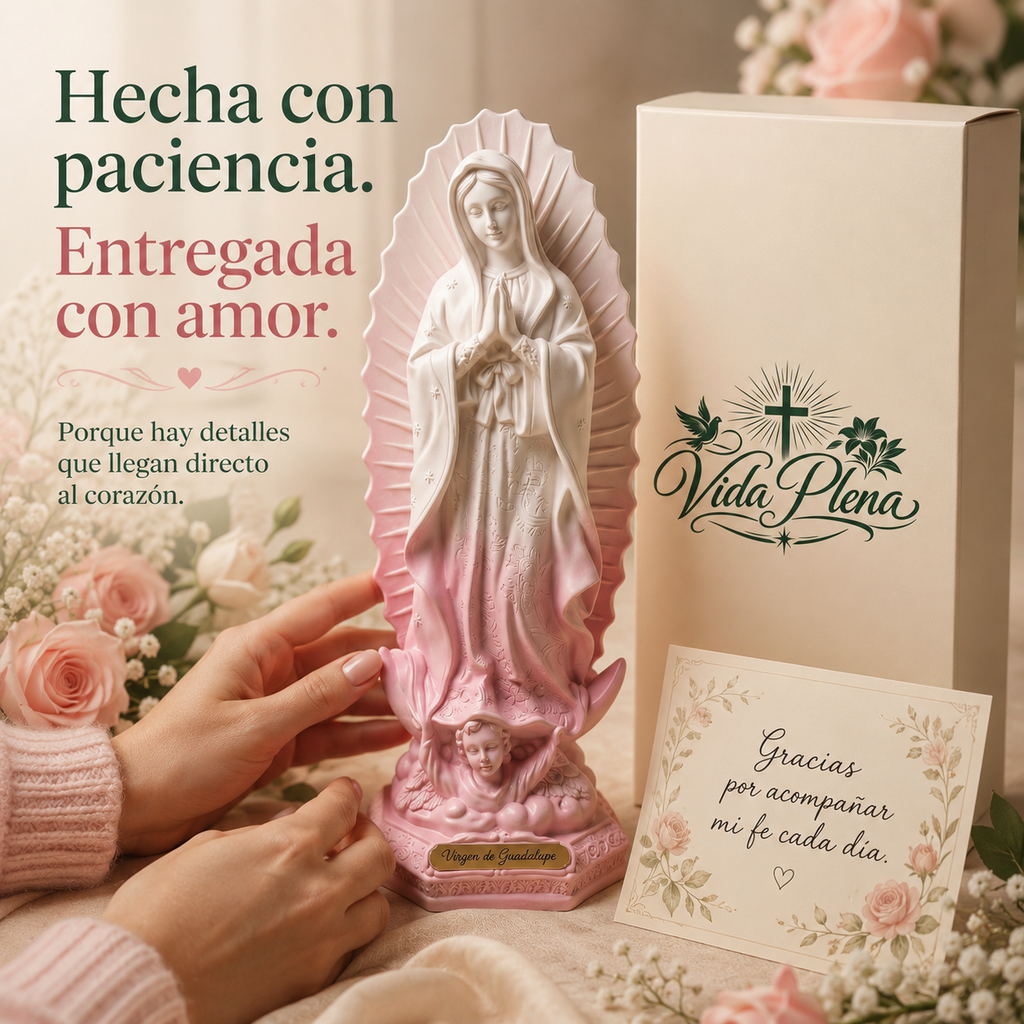 Escultura hecha a mano de la Virgen de Guadalupe