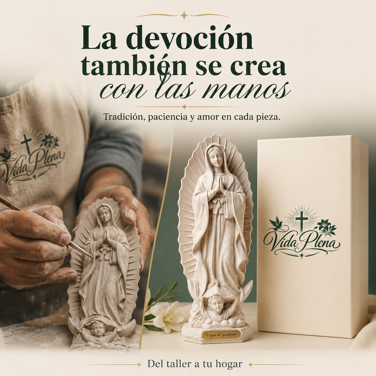 Escultura hecha a mano de la Virgen de Guadalupe