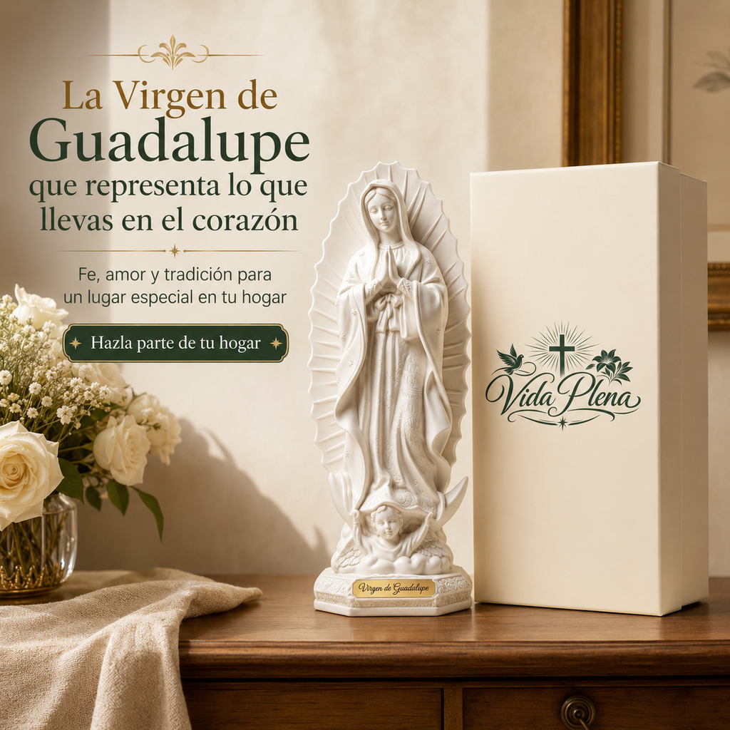 Escultura hecha a mano de la Virgen de Guadalupe
