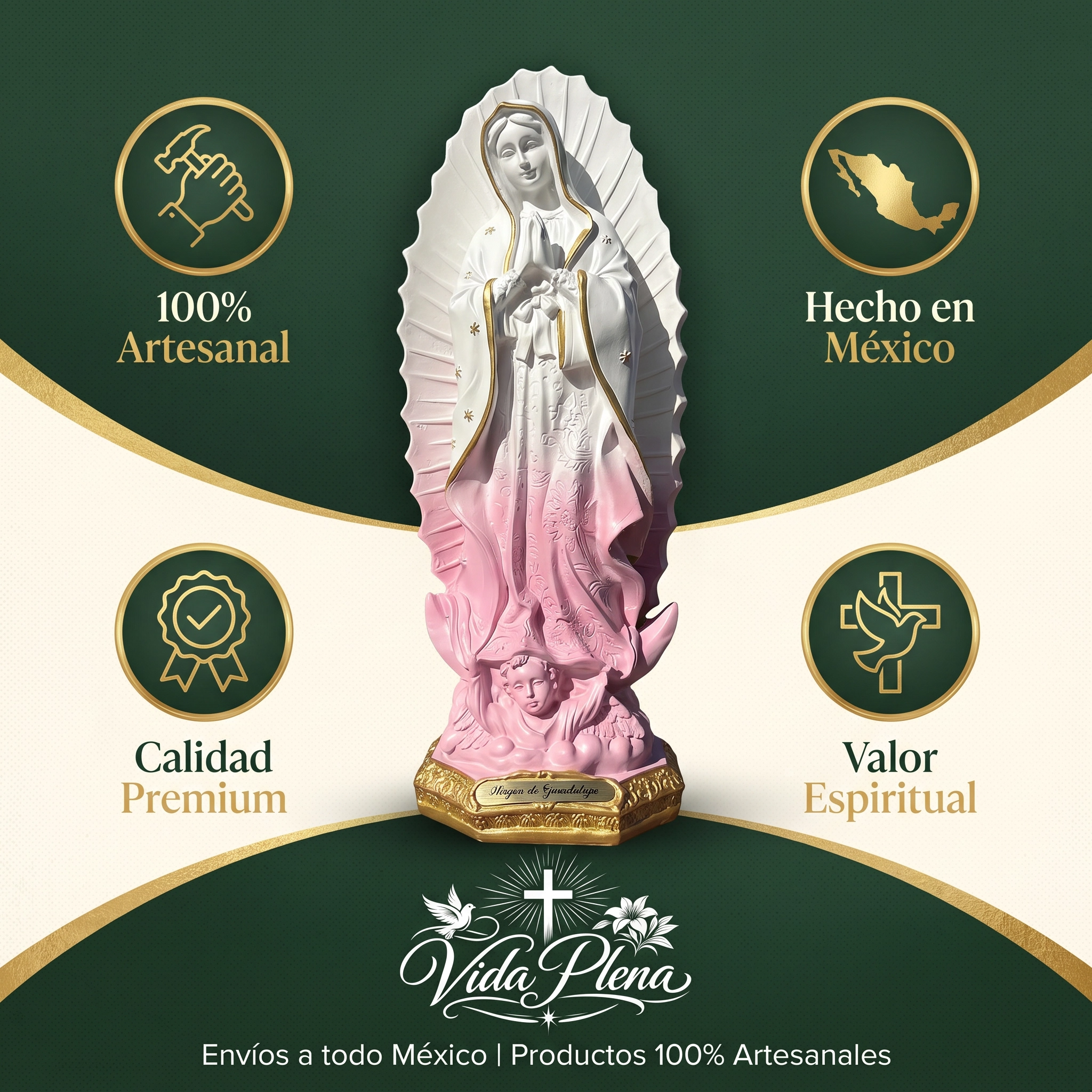 Escultura hecha a mano de la Virgen de Guadalupe